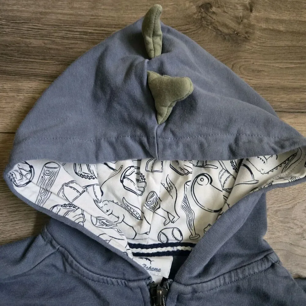 Tommy Bahama Boys 3T Blue Dinosaur Baseball Zip Up Hoodie Jacket Spikes Preowned